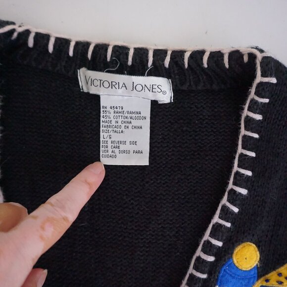 Vintage Victoria Jones Black Holiday Ski Snowman Vest Cotton Festive Grandpa L - Picture 10 of 10